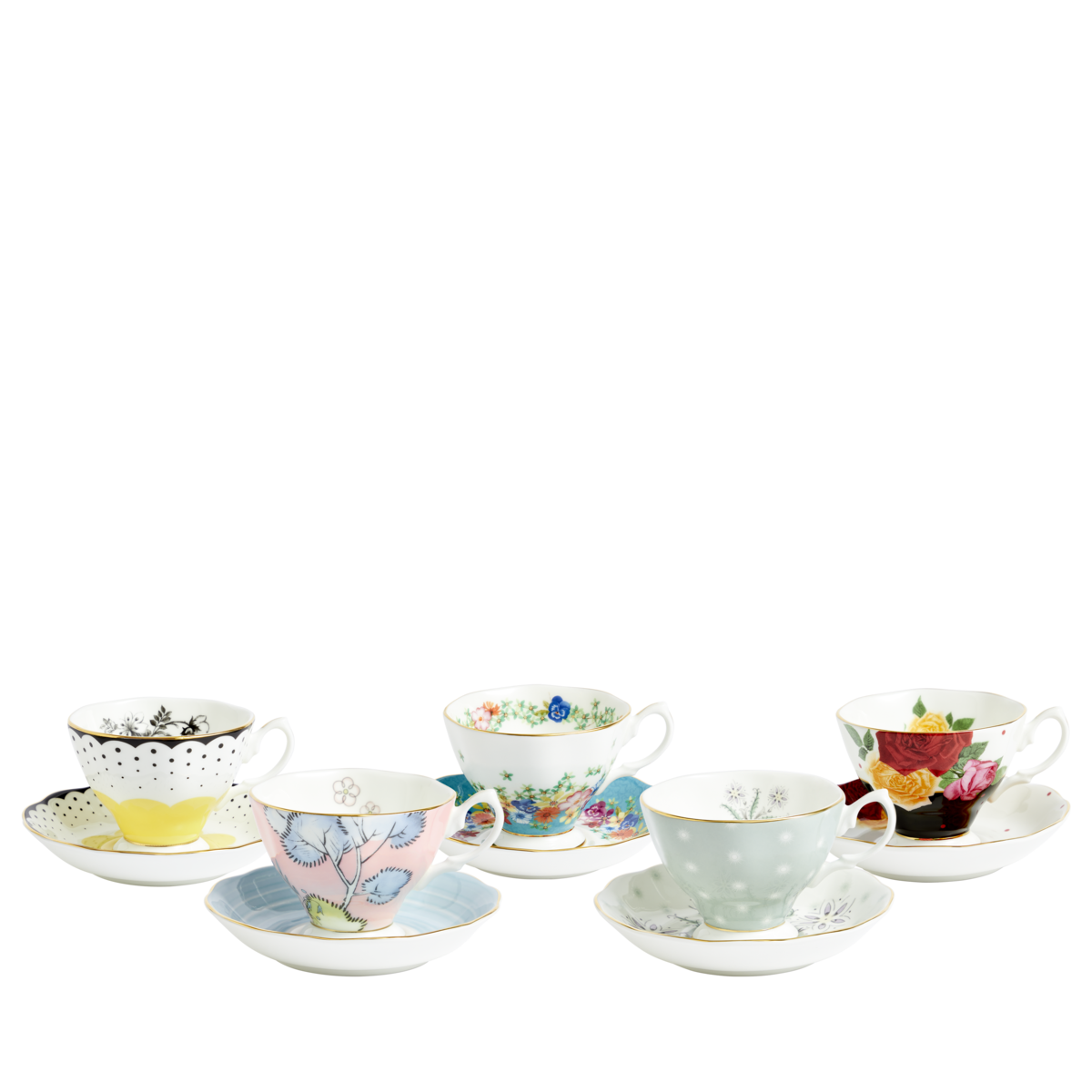 100 Years Teacup & Saucer 1920 - 1960 Set of 5