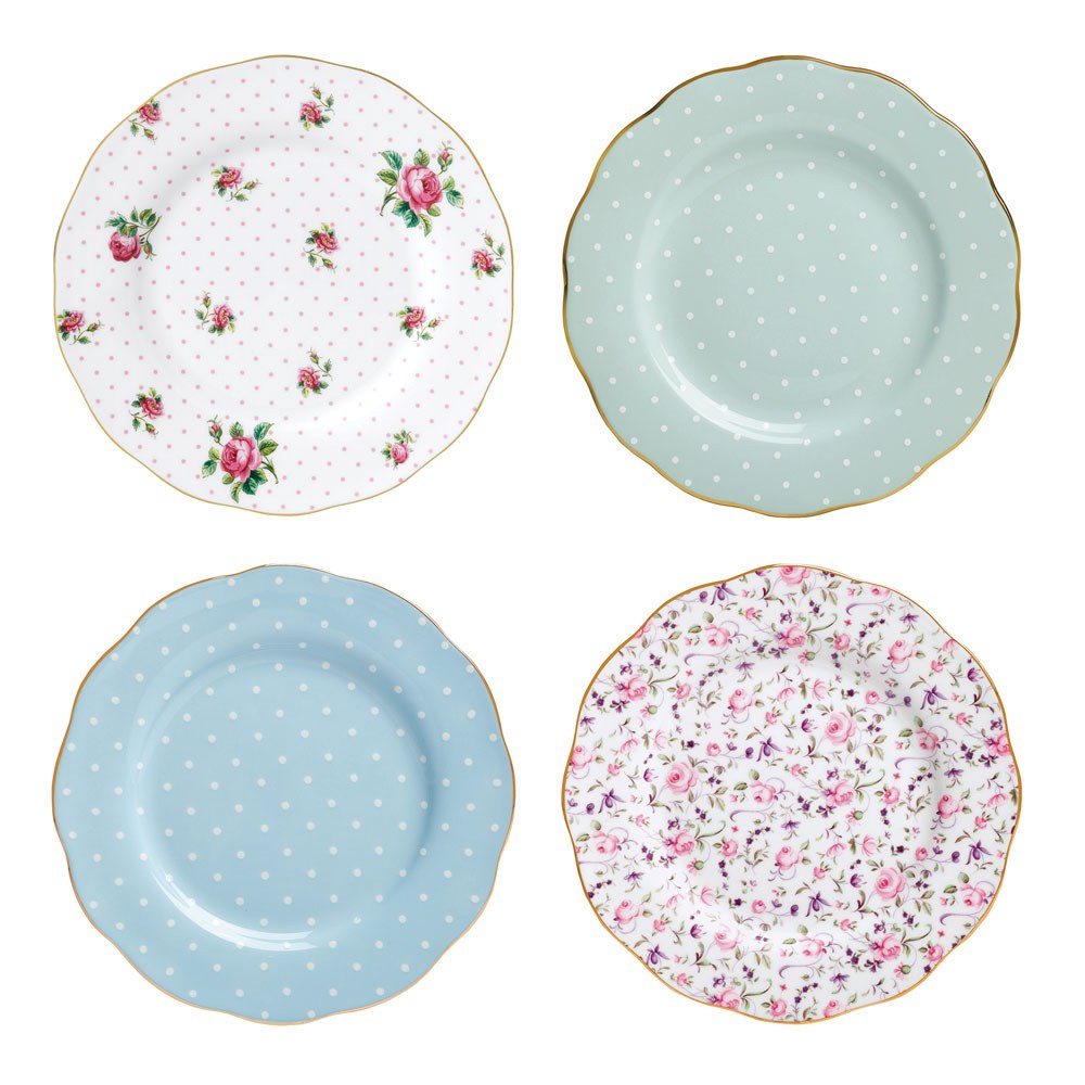 Royal Albert Tea Party Vintage Mix Set of 4 Plates 20cm Royal Albert