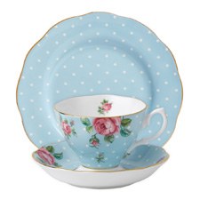 Polka Blue Teacup/Saucer/ Plate Set