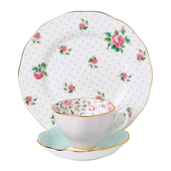Modern Vintage Cheeky Pink Teacup, Saucer & Plate