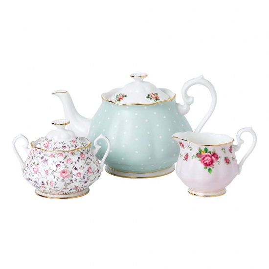Modern Vintage Teapot, Cream and Sugar