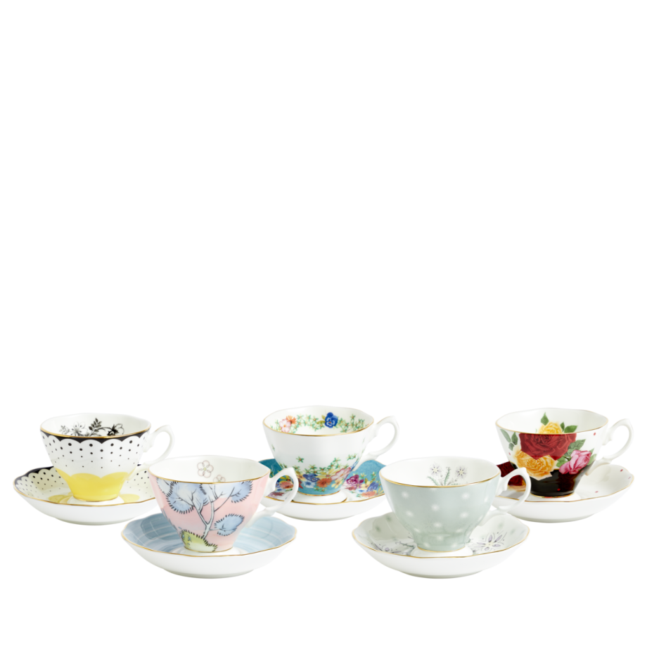 100 Years Teacup & Saucer 1920 - 1960 Set of 5